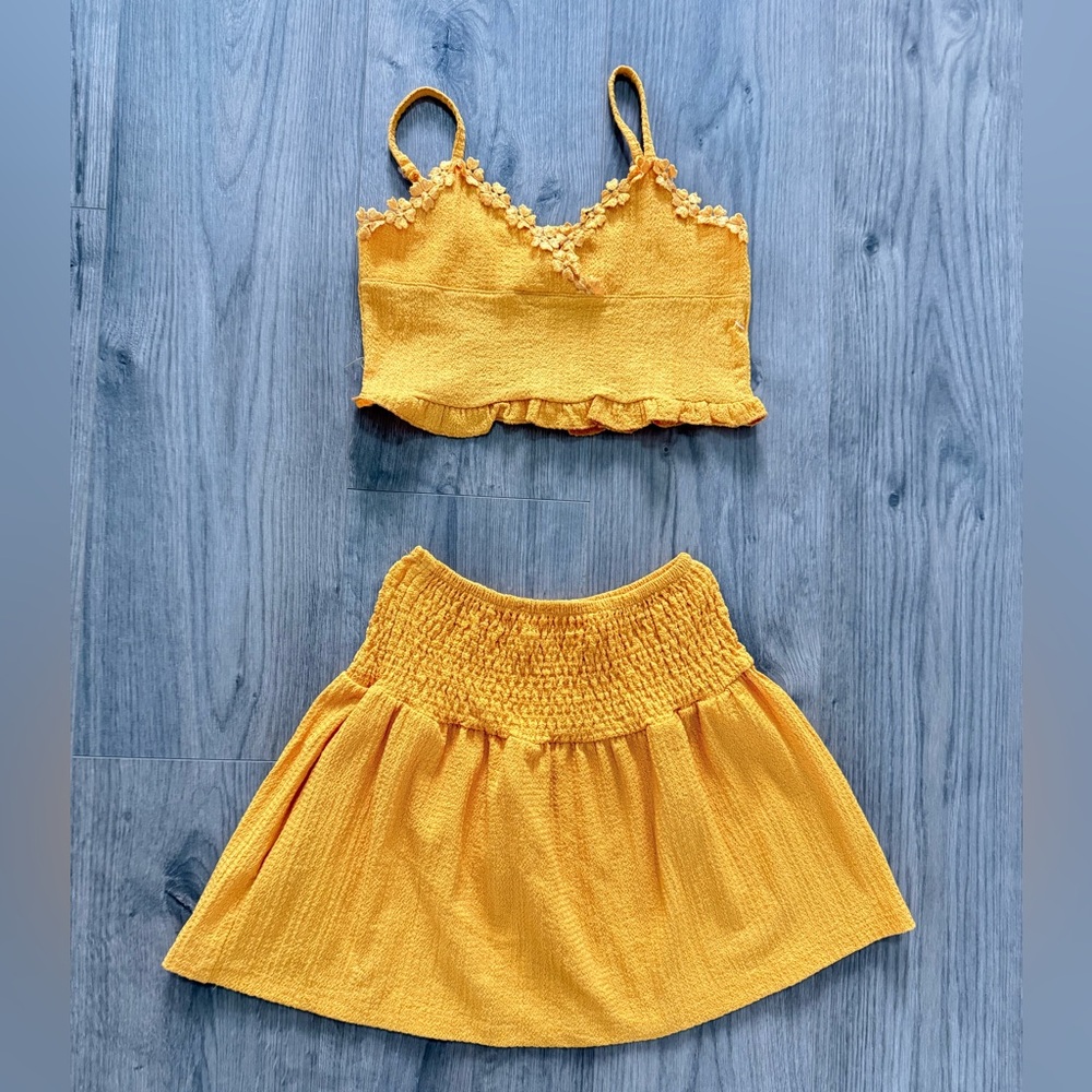 Yellow Two-Piece Crop Top and Skirt Set
